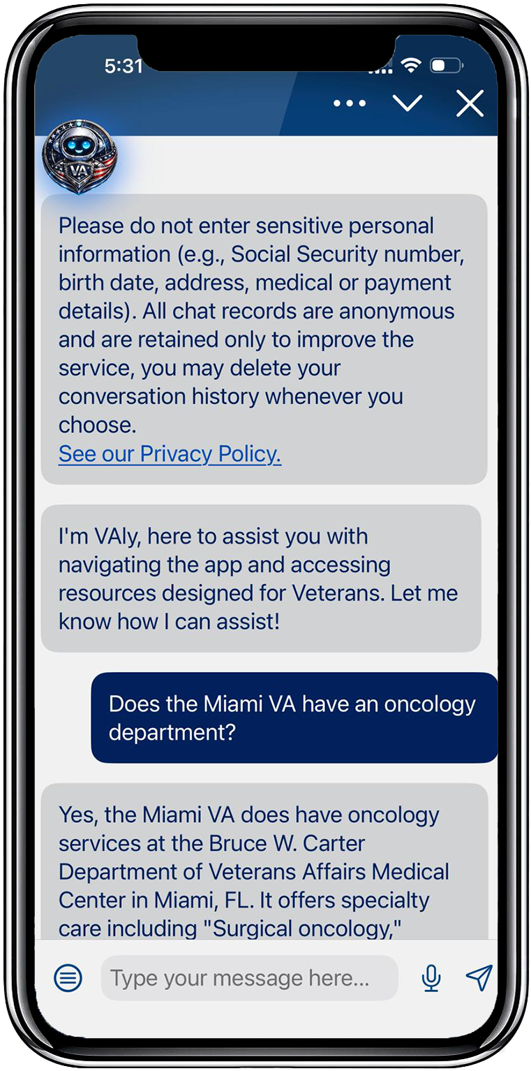 VAly AI assistant answering a question about the PACT Act
